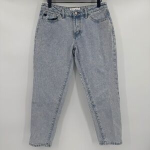 Kancan Mom Jeans Women 5 Blue Light Wash Denim Cropped Ankle Mid Rise 30x25
